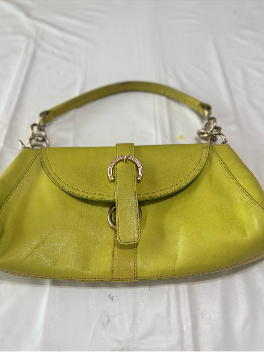 Furla Chartreuse Leather Shoulder Bag with Gold Hardware made in Italy - Picture 11 of 11